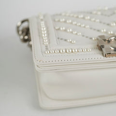 Chanel Small Boy White with Pearls Bag