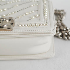 Chanel Small Boy White with Pearls Bag