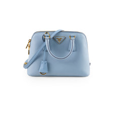 Prada Saffiano Vernice Small Promenade Satchel Bag Blue