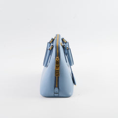 Prada Saffiano Vernice Small Promenade Satchel Bag Blue