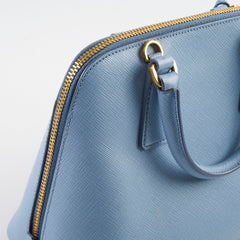 Prada Saffiano Vernice Small Promenade Satchel Bag Blue