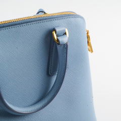 Prada Saffiano Vernice Small Promenade Satchel Bag Blue