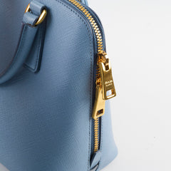 Prada Saffiano Vernice Small Promenade Satchel Bag Blue