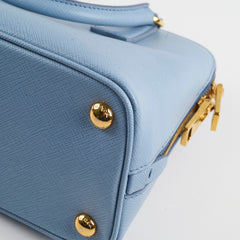 Prada Saffiano Vernice Small Promenade Satchel Bag Blue
