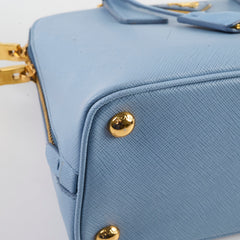 Prada Saffiano Vernice Small Promenade Satchel Bag Blue