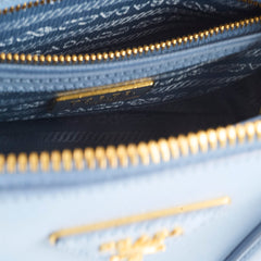 Prada Saffiano Vernice Small Promenade Satchel Bag Blue