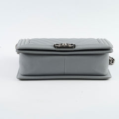 Chanel Old Medium Chevron Boy Bag Grey Caviar