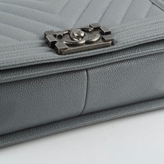 Chanel Old Medium Chevron Boy Bag Grey Caviar