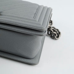 Chanel Old Medium Chevron Boy Bag Grey Caviar