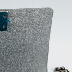 Chanel Old Medium Chevron Boy Bag Grey Caviar