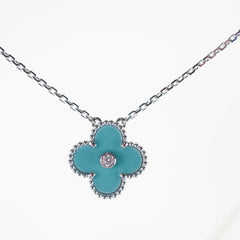 Van Cleef Arpels Vintage Alhambra Tiffany Blue Porcelain Diamond Necklace Holiday Pendant 2022