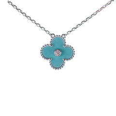 Van Cleef Arpels Vintage Alhambra Tiffany Blue Porcelain Diamond Necklace Holiday Pendant 2022