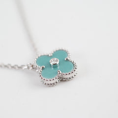 Van Cleef Arpels Vintage Alhambra Tiffany Blue Porcelain Diamond Necklace Holiday Pendant 2022