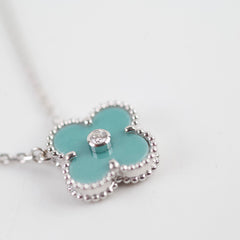 Van Cleef Arpels Vintage Alhambra Tiffany Blue Porcelain Diamond Necklace Holiday Pendant 2022