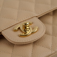 Chanel Caviar Medium M/L Classic Double Flap Beige Clair Series 14