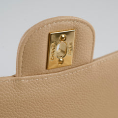 Chanel Caviar Medium M/L Classic Double Flap Beige Clair Series 14