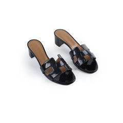 Hermes Oasis Patent Sandals Black Size 37
