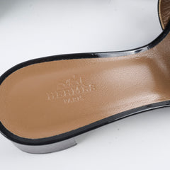 Hermes Oasis Patent Sandals Black Size 37