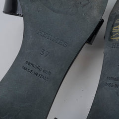 Hermes Oasis Patent Sandals Black Size 37