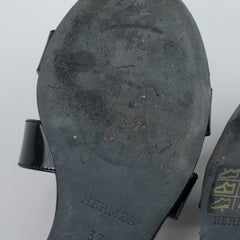 Hermes Oasis Patent Sandals Black Size 37