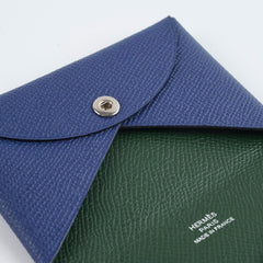 Hermes Calvi Cardholder Epsom Vert Anglais/Bleu France