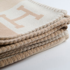 Hermes H Drapeau Throw Blanket Beige