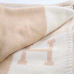 Hermes H Drapeau Throw Blanket Beige