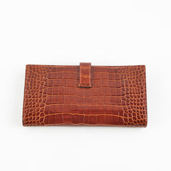 Hermes Bearn Croc Wallet Brown - Stamp X