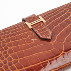Hermes Bearn Croc Wallet Brown - Stamp X