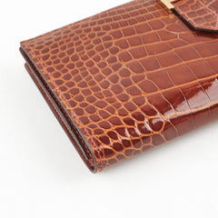 Hermes Bearn Croc Wallet Brown - Stamp X