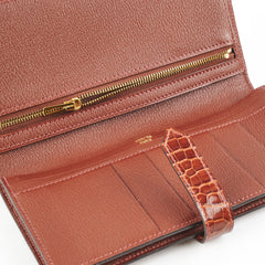 Hermes Bearn Croc Wallet Brown - Stamp X