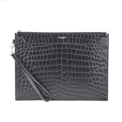 Saint Laurent Croc Embossed Black Clutch