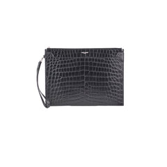 Saint Laurent Croc Embossed Black Clutch