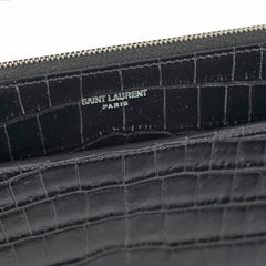 Saint Laurent Croc Embossed Black Clutch