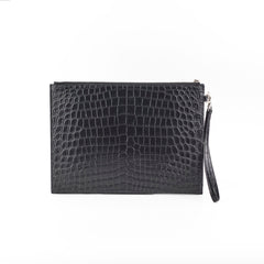 Saint Laurent Croc Embossed Black Clutch