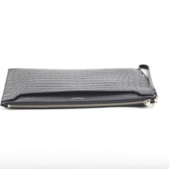 Saint Laurent Croc Embossed Black Clutch