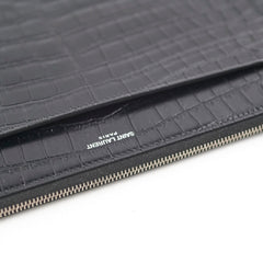 Saint Laurent Croc Embossed Black Clutch