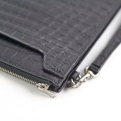 Saint Laurent Croc Embossed Black Clutch