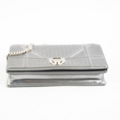 Christian Dior Small Micro Cannage Wallet On Chain Metallic Silver