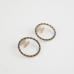 Chanel 22B Crystal Gold/Black Round Earrings