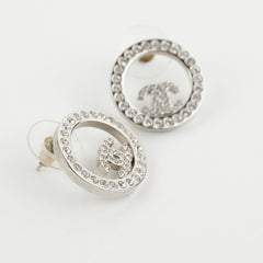 Chanel Round Rhinestone Logo Earrings Costume Jewellery