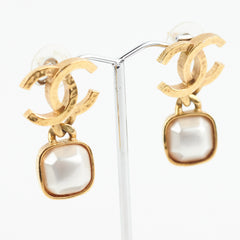 Chanel Coco Logo Pearl Square Drop Earrings Costume Jewellery