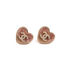 Chanel Pink Heart Logo Earrings Custome Jewellery