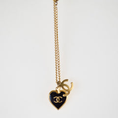 Chanel CC Heart Enamel Gold Tone Necklace