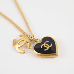 Chanel CC Heart Enamel Gold Tone Necklace