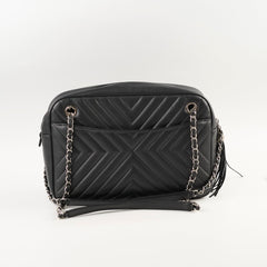 Chanel Diagonal Chevron Quilted Tassel Camera Bag Black