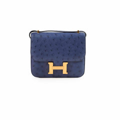 Hermes 18 Constance Bleu Saphir Ostrich Z Stamp