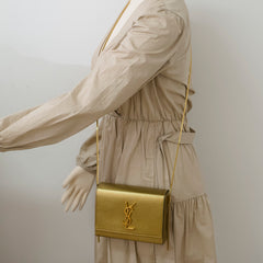 Saint Laurent Kate Box Cross Body Bag Gold