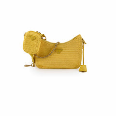 Prada Re-edition Raffia Cross Body Bag Yellow