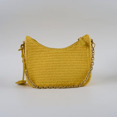 Prada Re-edition Raffia Cross Body Bag Yellow